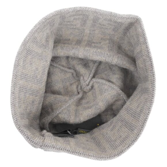 Fendi Wool Cashmere Blend Zucca Pattern Beanie Knit Cap Brown Beige TU main image 6